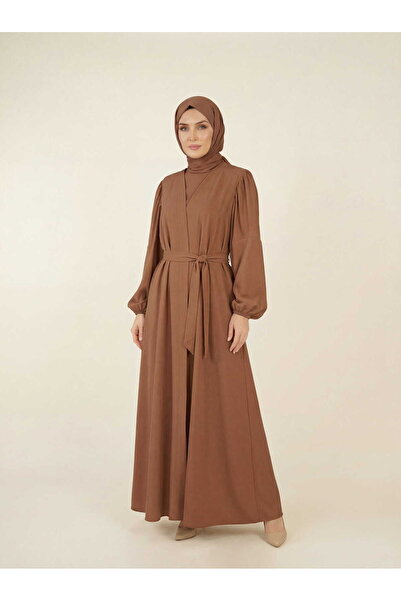 Beyza Giyim 9187 Abaya Dubai İpeği Kahverengi