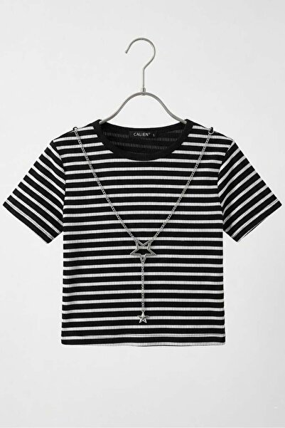 Raneel Kazançlı Alışveriş Women's Short Sleeve Crop Blouse with Pendant Gift ...