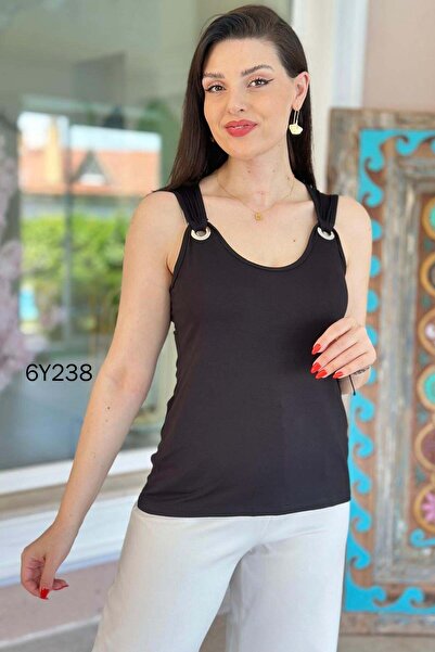 İnce Topuk Zero Sleeve Bird Eye Detail Viscose Blouse 6Y238