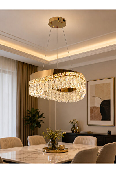 N.zone ثريا كريستال مودرن ذهبية فاخرة بإضاءة راقية لغرف الطعام والصالونات – 8...