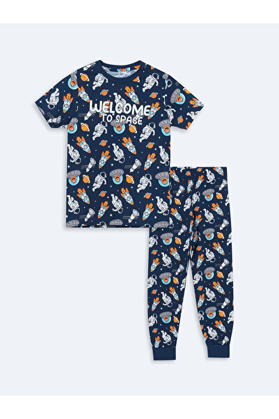 LC Waikiki Set de pijamale pentru copii LCW Kids bleumarin cu gât de biciclet...