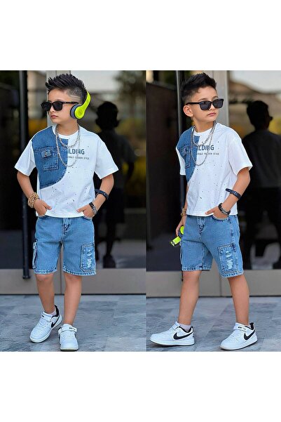 musab kids BASKILI GARNİLİ KOT DENİM TARZ TAKIM