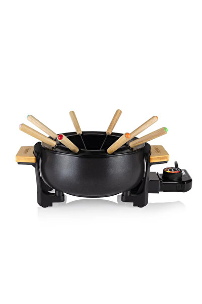 emilydor Set Fondue Electric Princess Bambus 4in1 1000W 1.5L 8 Persoane, 8 Fu...