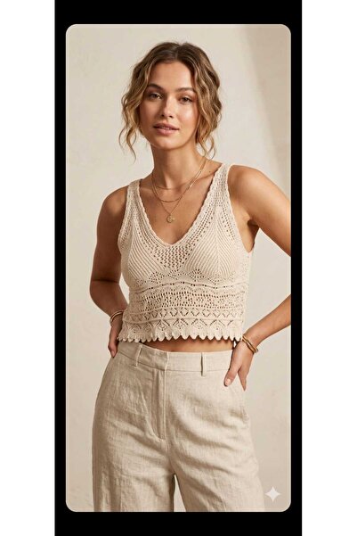 Sashaa Collection Openwork Strap Lace Detailed Crop Blouse