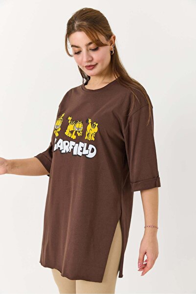 Raneel Kazançlı Alışveriş Kadın Garfield Baskılı Yanları Yırtmaçlı Bisiklet Y...