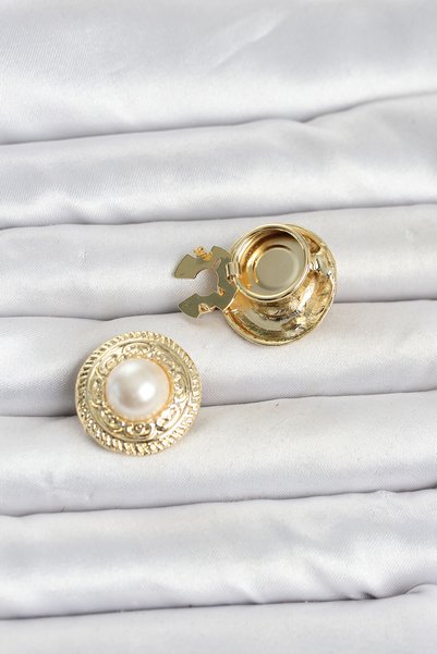 Genel Markalar Gold Renk İncili Model Düğme veya Manşet Broşu (2'li)