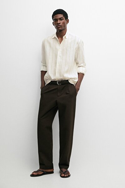 Massimo Dutti %100 keten çizgili gömlek