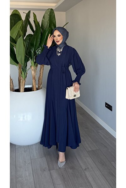 TARZ-I HAS BUTİK Lacivert Meşk Abaya Takım Tesettür Giyim