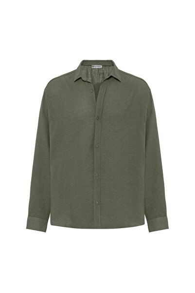 S13 Store Basic Oversize Uzun Kol Keten Görünümlü Gömlek