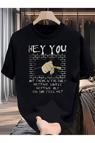 yiou trendy clothing تي شيرت رجالي كاجوال برقبة دائرية وطباعة جدار من الطوب.