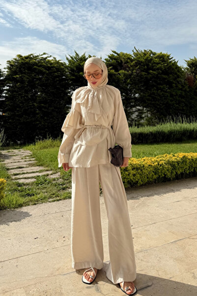 fushya design Fırfır Detaylı Tunik Pantolon Takım