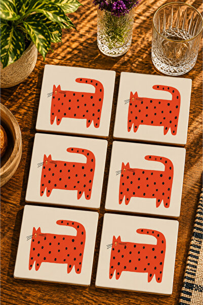 JHAAR Cute Cat Design Modern Set of 6 Coasters - Uv Printing Mdf - 10X10 cm