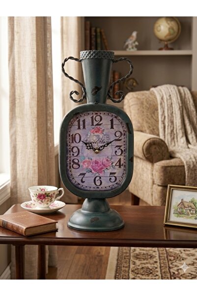 HEDİYE İŞLERİ Retro Tasarım Çiçek Desenli Metal Saat - "Home Sweet Home" Temalı