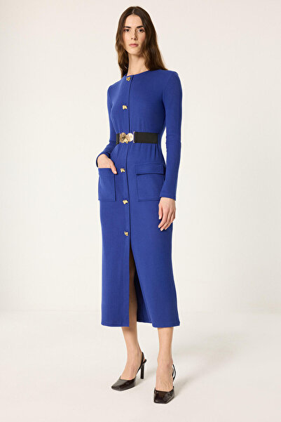 Touché Privé Knitted Dress with Gold Buttons and Belt