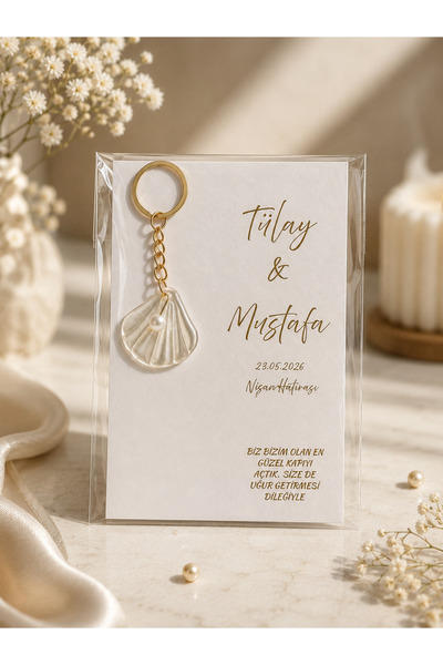 LMS GİFT İncili İstridye Anahtarlık 15 Adet Hediyelik Söz , Nikah , Nişan , D...