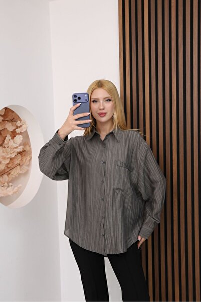 DONNA LISSA Women's Oversize Siena Fabric Shirt with Pocket Detail