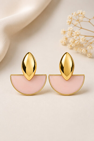 POYASE Gold Detailed Light Aqua Green Powder Pink Mine Earrings Geometric Mod...
