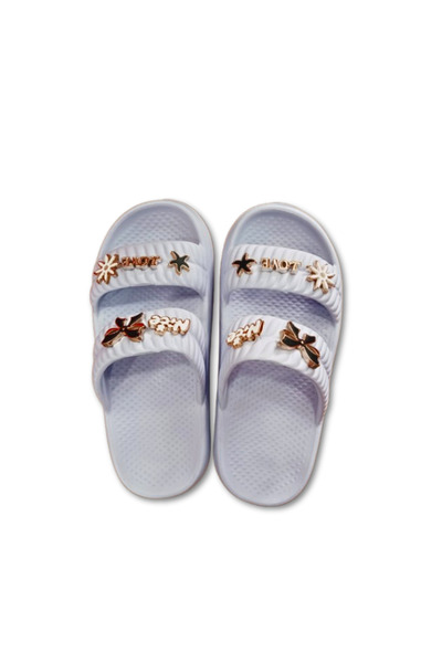 ÇEMİ Women's White Double-Strapped Jibbitz Decorated Love Detailed Stylish Ca...