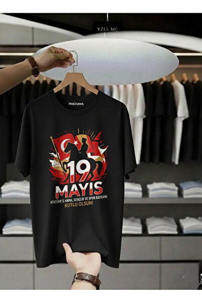İnazuma Outdoors Tricou negru unisex, supradimensionat, imprimat, din bumbac,...