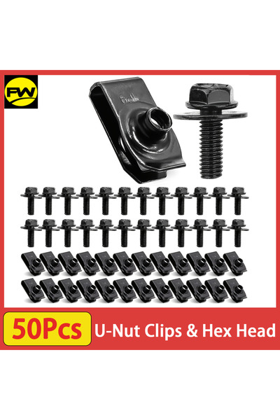 Choice 50PCS 50pcs 1/4 U-Nut Clips & Hex Head Automotive Body Fender Bolts Ki...