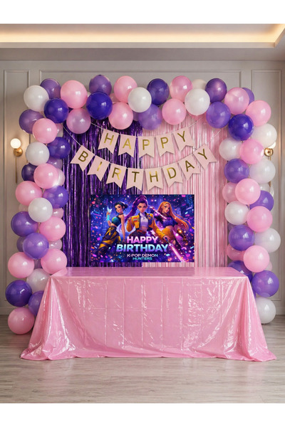 HAPPYLOOPPARTY Kpop Demon Hunters Birthday Party Celebration & Curtain Table ...