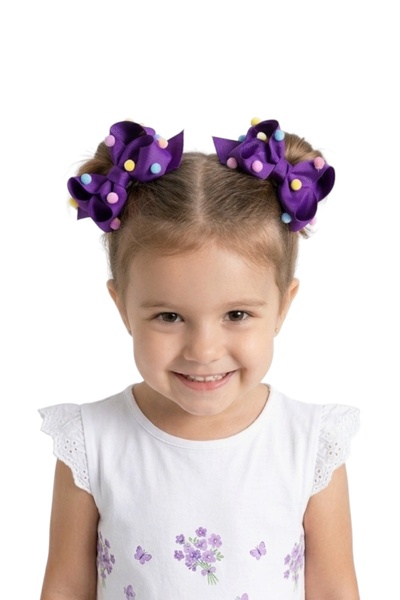 AKSESUARLARIM Double Buckle Purple Pompon