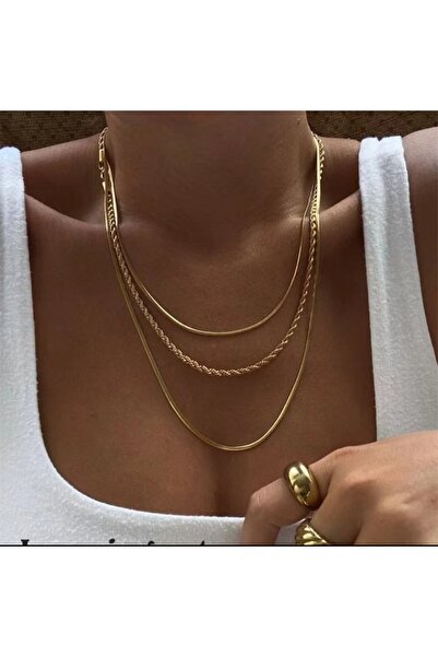 Sjour 3lü Snake & Burgu Çelik Kolye Seti 3 Yıl Garantili
