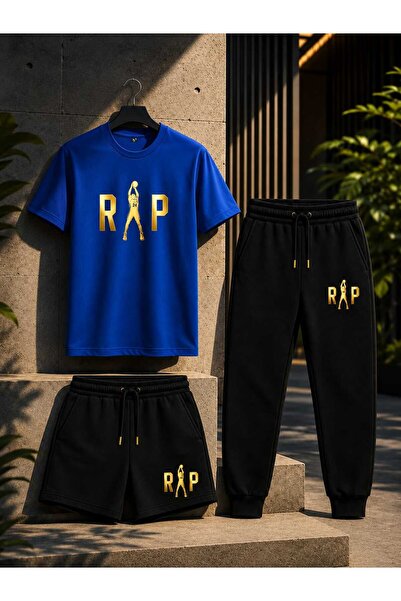 YK WEAR 3-Piece Set T-Shirt Shorts Tracksuit Rap Print Unisex