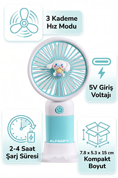 ALFAGİFT USB Şarjlı Mini El Fanı Taşınabilir Sessiz Masaüstü Vantilatör Mini Fan