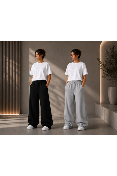 ADR MODA Women's 2-Piece Sweatpants Black Navy Blue Oversize Wide Leg Comfort...