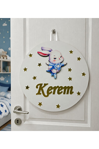 estölye El Yapımı İsme Özel Yuvarlak Tavşan Model Bebek Kapı süsü, Hastane Sü...