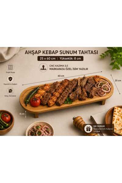 BOZKURT CNC Ayaklı Ahşap Kebap ve Izgara Sunum Tahtası Kişiye Özel İsimli Doğ...