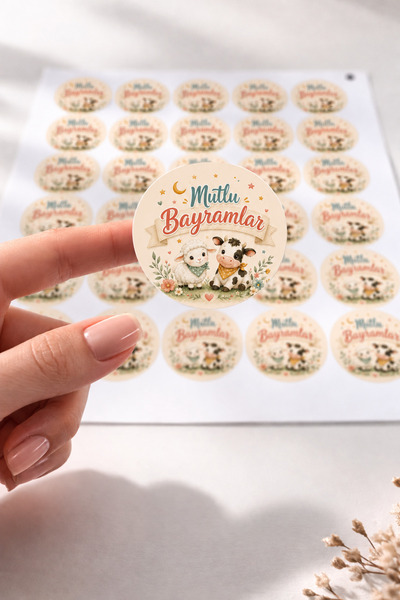 deer art Kurban Bayramı Sticker Mutlu Bayramlar Yazılı 4x4 cm 17 Adet Parlak ...