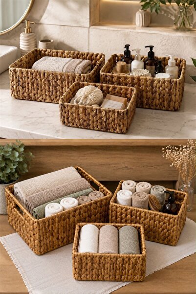Qerhome 3-Piece Wicker Weave Basket Organizer, Bathroom Organizer, Basket Set