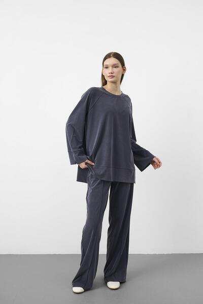 Basicpark Navy Blue Oversize Fit Tencel Textured Relax Fit Premium Set