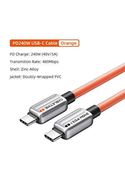 Choice كابل CABLETIME برتقالي بطول 1 متر، USB C إلى USB C، PD240W، كابل شحن U...