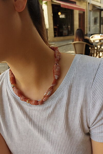 nevamor Scarf Necklace Orange Chain Bead Detailed Necklace