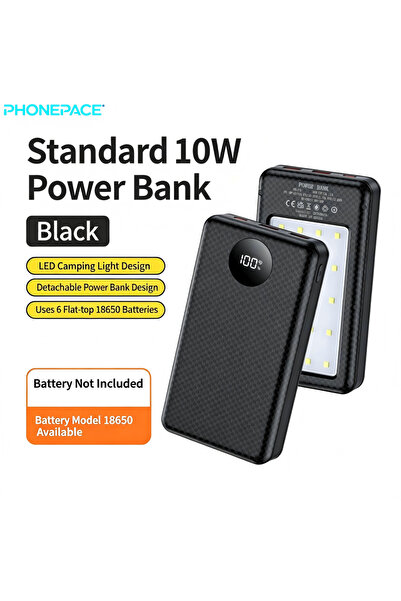 Choice Black 6-Slot 18650 Battery Power Bank Box Dual USB Type C Charging She...