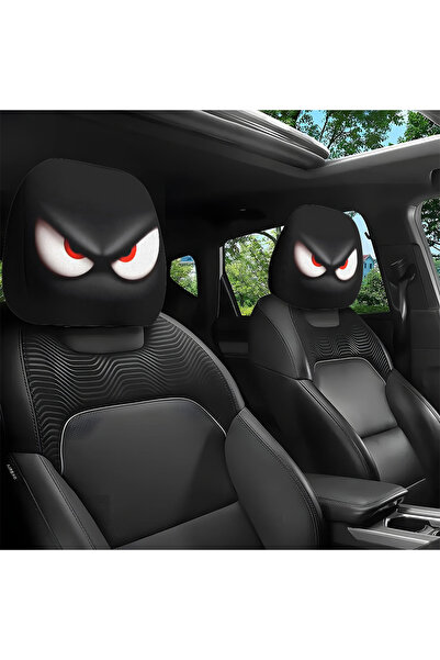 Choice Red 2Pcs Angry Eye Print Car Headrest Covers Elastic Unfilled Durable ...