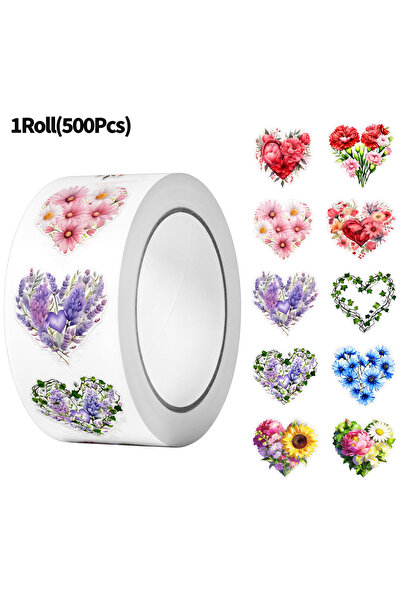Choice KO022 1Roll(500Pcs) Irregular Heart Flowers Floral Sticker 10 Designs ...