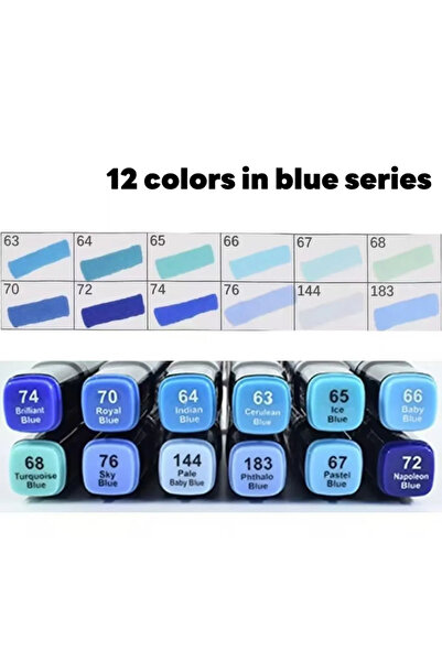 Choice5 blue series 12 Colors Alcohol Based Markers Set Dual Tip Sketching Dr...