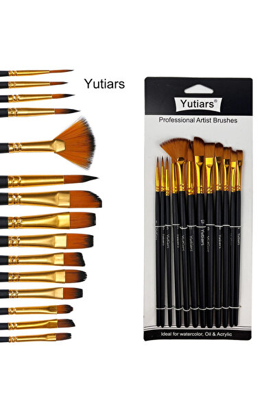 Choice black 12pcs Nylon Bristle Brush Set Flat Brushes Watercolor Oil Paint ...
