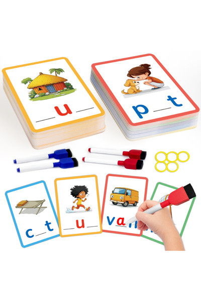 Choice 1set 100pcs CVC Word Flash Cards, Writable & Wipeable Educational Toy ...