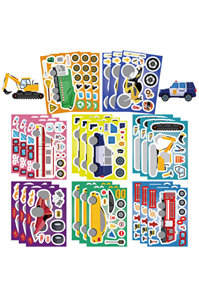 Choice 8PCS 8-Style Cartoon Construction Vehicle Make a Face Stickers - DIY D...