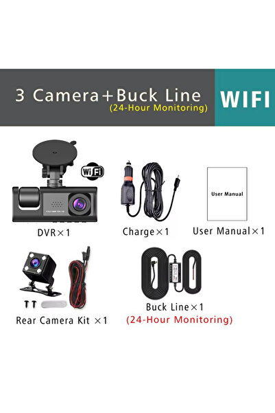 Choice4 كاميرا سيارة ثلاثية القنوات TH82-Wifi 3 Len-BL مع واي فاي، مسجل فيديو...