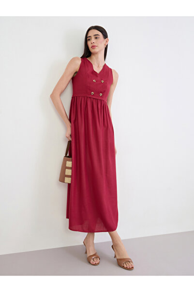 Styli Burgundy Sleeveless Maxi Dress
