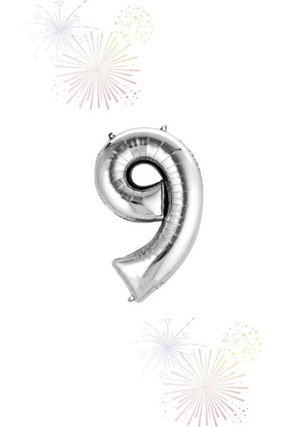 YOUC Design Silver Color 9 Number Foil Balloon 80 cm & 32 Inch Nine Number Ba...