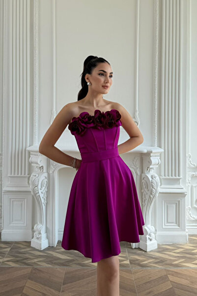 Sindimoda Blanca Straplez Gül Detay Mini Elbise 1101