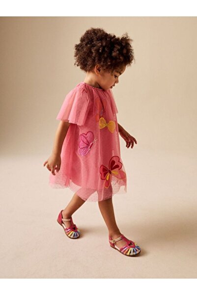 Next Baby Coral Butterfly Angel Sleeve Mesh Dress