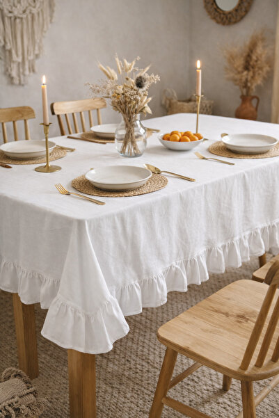 SADEN HOME Firfirli White Tablecloth, Bohem Vintage Style